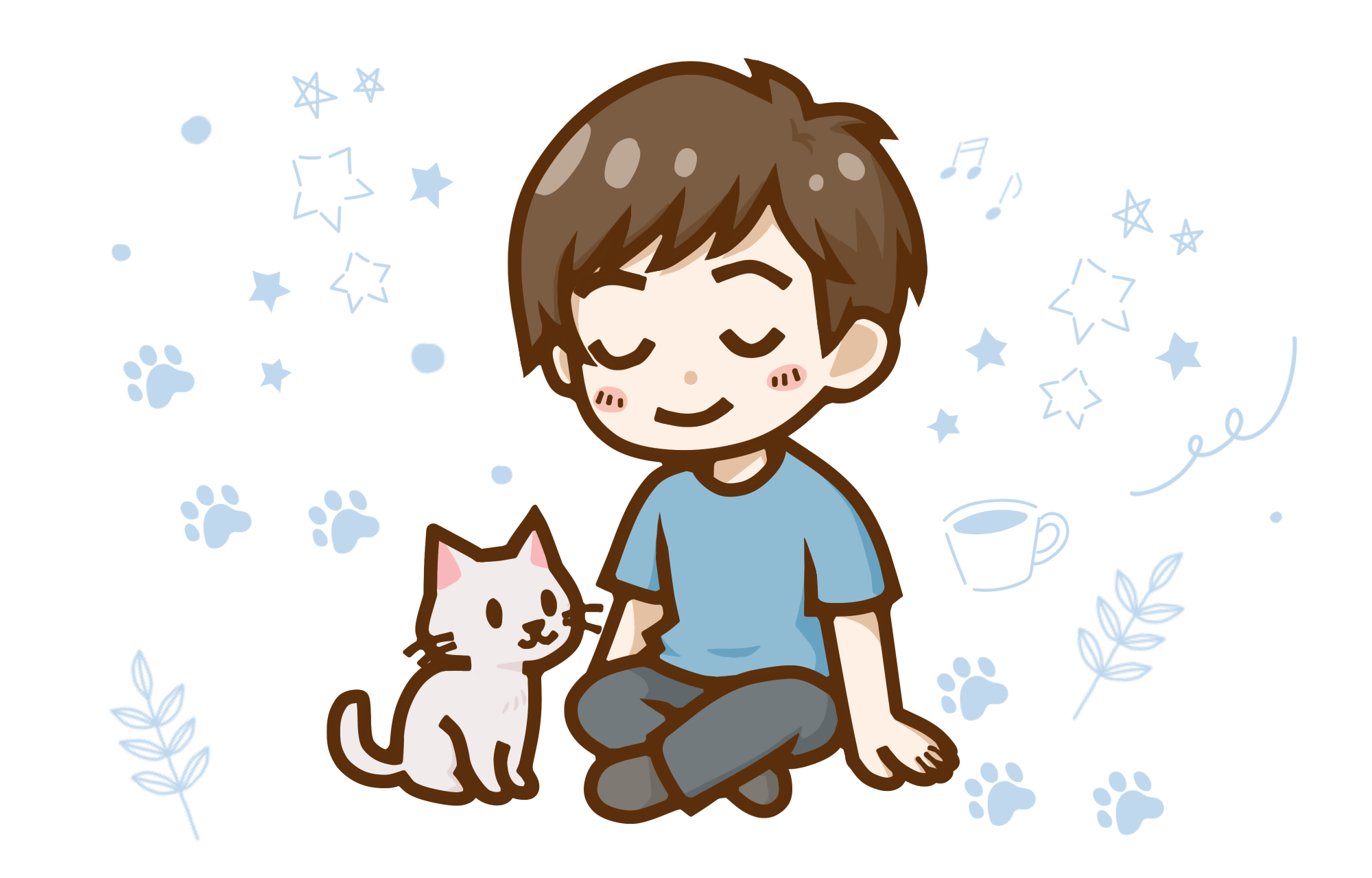 男の子と猫のイラスト