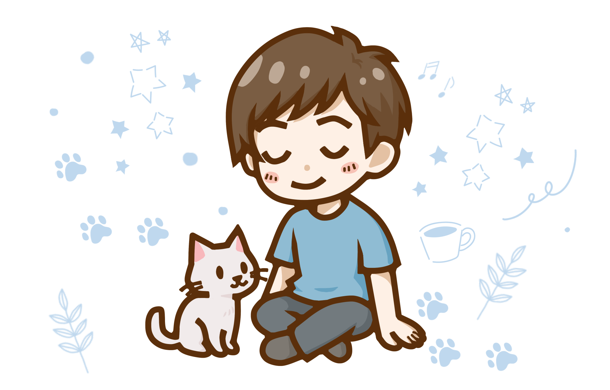 男の子と猫のイラスト