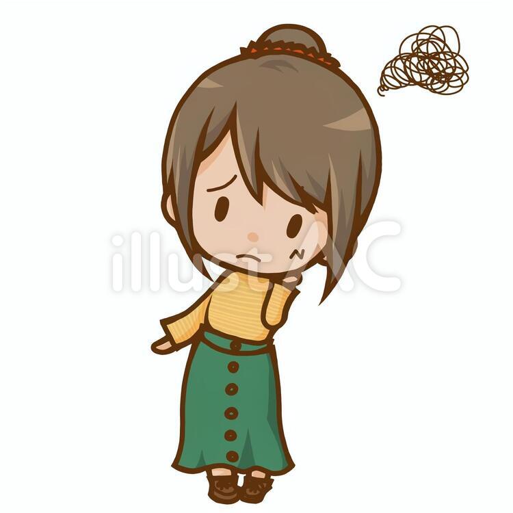 首をかしげて困っている表情の女性のイラスト