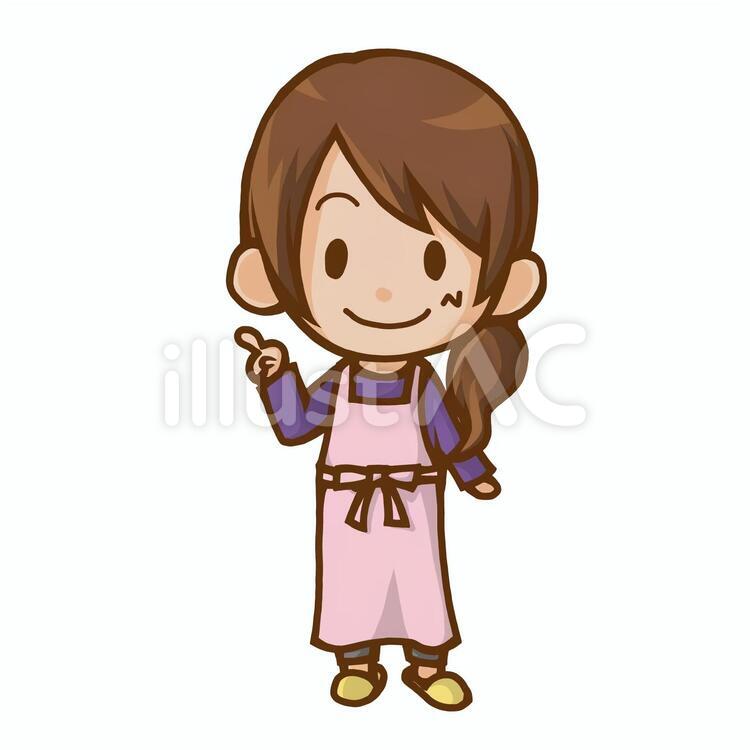 エプロン姿で「ポイント」を指差して教える女性のイラスト