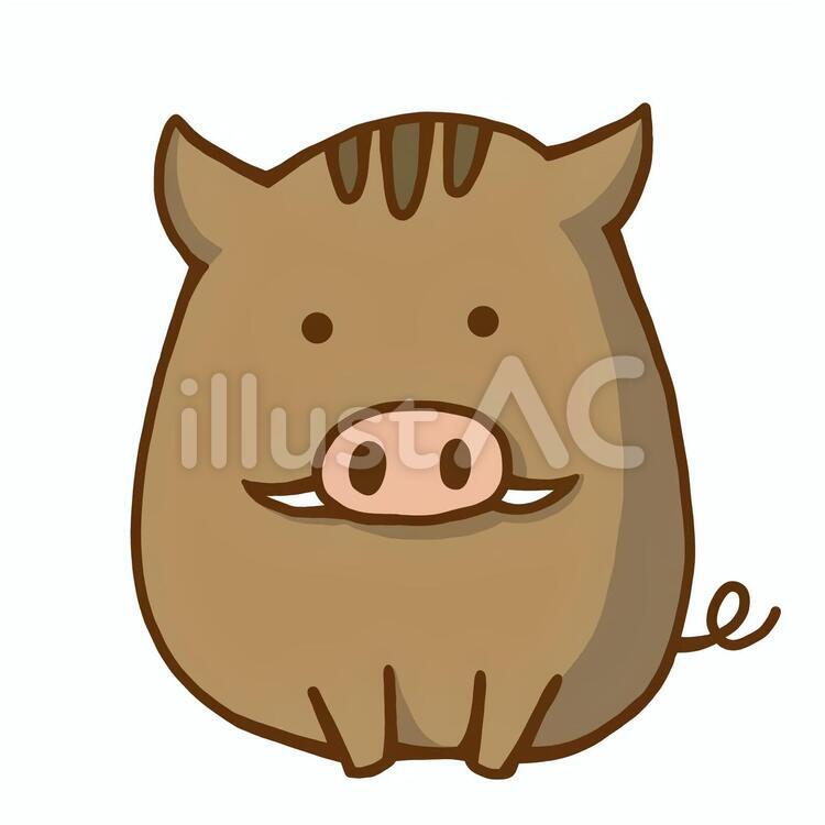 正面を向いた丸くてかわいいイノシシのイラスト