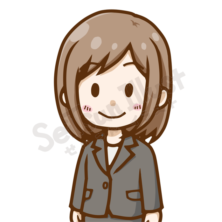 スーツを着て笑顔で立つ女性ビジネスパーソンの上半身イラスト