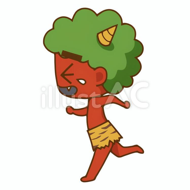 涙目で慌てて逃げ出す、かわいい赤鬼の全身ちびキャライラスト