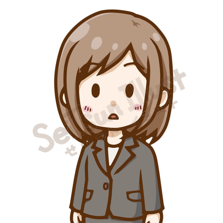 スーツを着て驚いた表情をするビジネスウーマンの上半身イラスト